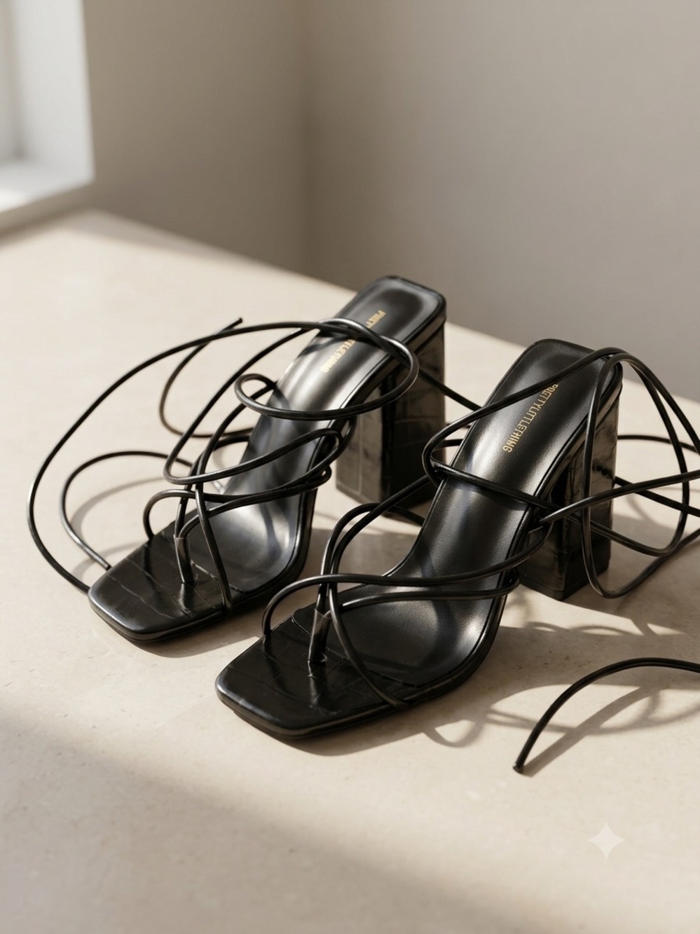 PrettyLittleThing Black Strappy Square Toe Block Heel Sandals